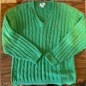 Vintage Lacoste 100% cotton Green Cable Knit Sweater, made in USA